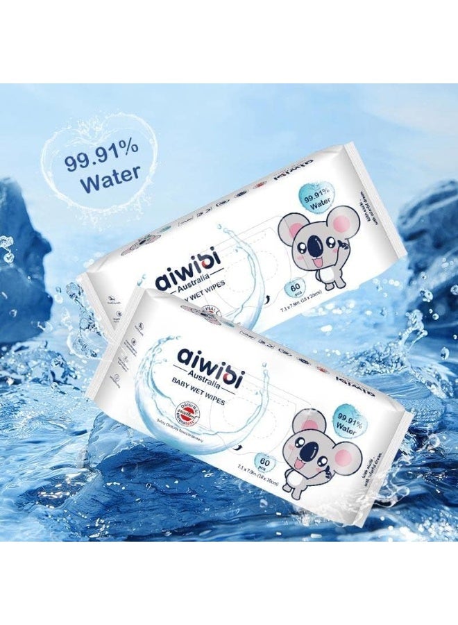 aiwibi 100% Skin-friendly Baby Wet Wipes 60 Sheets- Pack of 3 (180 Pcs)-Water Wipes - Image 5